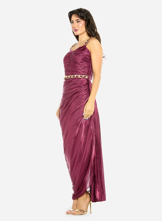 House of Moda Women Ruched Chain Strap Gown Maxi Dress - Image 2